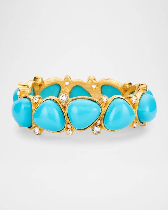 Crystal Dots and Rounded Triangle Cabochon Hinged Bracelet